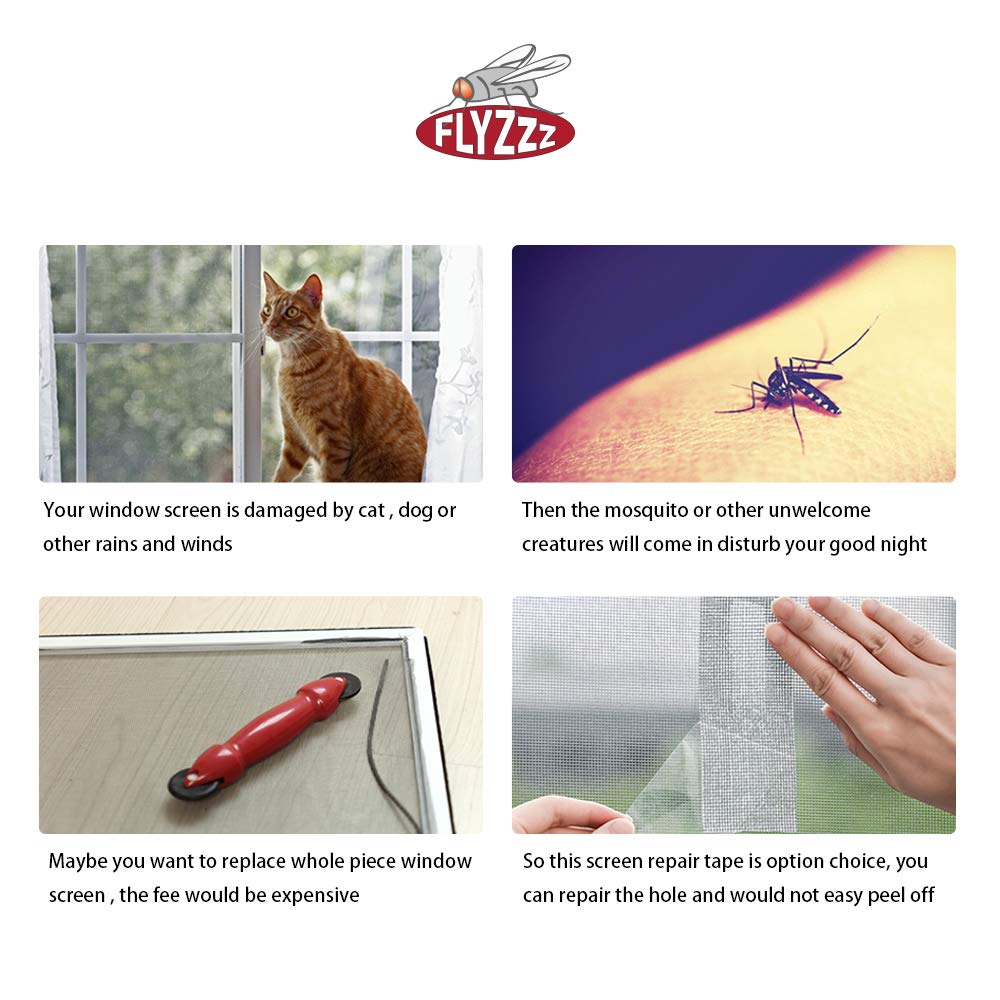 FLYZZZ Window Screen Repair Kit Tape with Stitching Thread, Gray(16.4FT), Waterproof 3-Layer Strong Adhesive Window Screen Doors Patch Tape Suitable for Covering Holes&Tears Instantly 3
