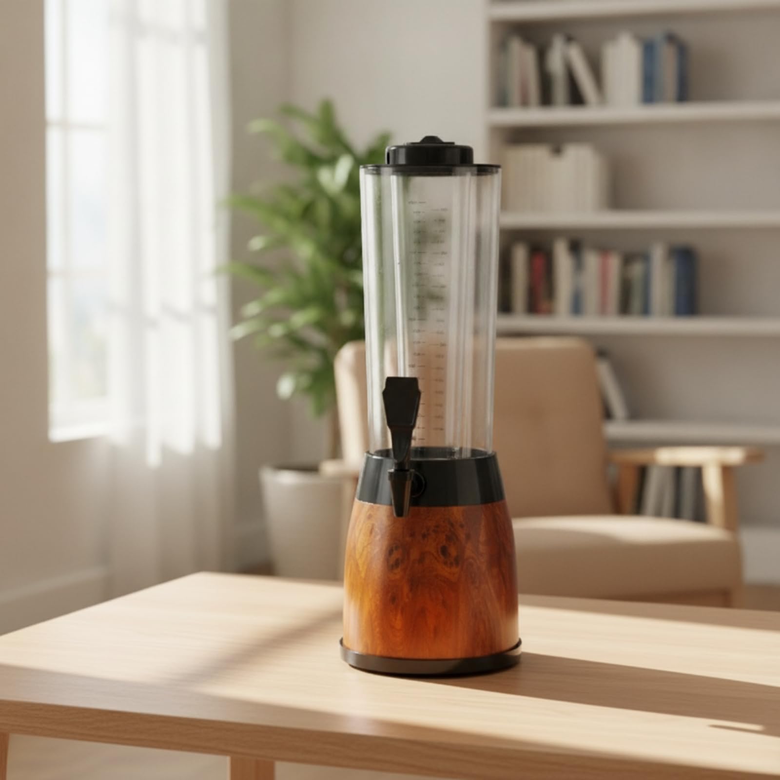 Distributeur de Boissons avec Robinet Beer Keg Carafe à Boisson Colonne Interne pour Glace Paroi Transparente Bec Lisse Anti-goutte Échelle Graduée, Array, Motif Bois