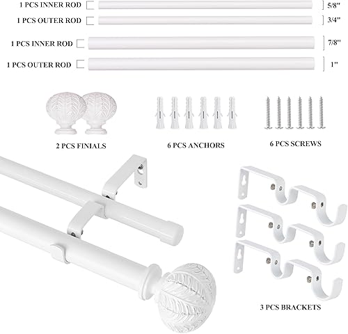 Miniatura 4 de WL.Rocaille - Barras de cortina dobles de 1 pulgada para ventanas de 48 a 84 pulgadas, juego de barras de cortina dobles telescópicas con tapa de