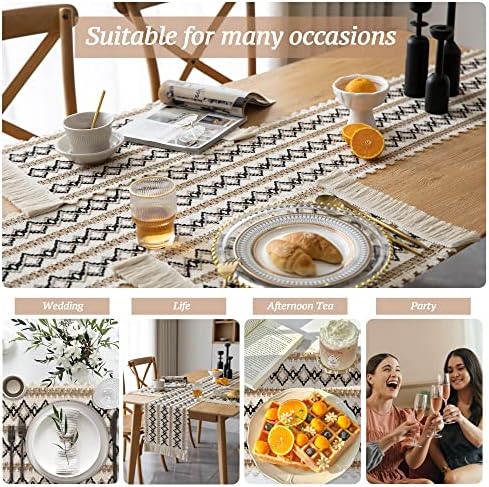 30 x 180 CM Boho Table Runner with Tassels Handmade Woven Fabric Decorative for Kitchen Dining Table, Restaurant, Hotel, Wedding, Cafe, Party