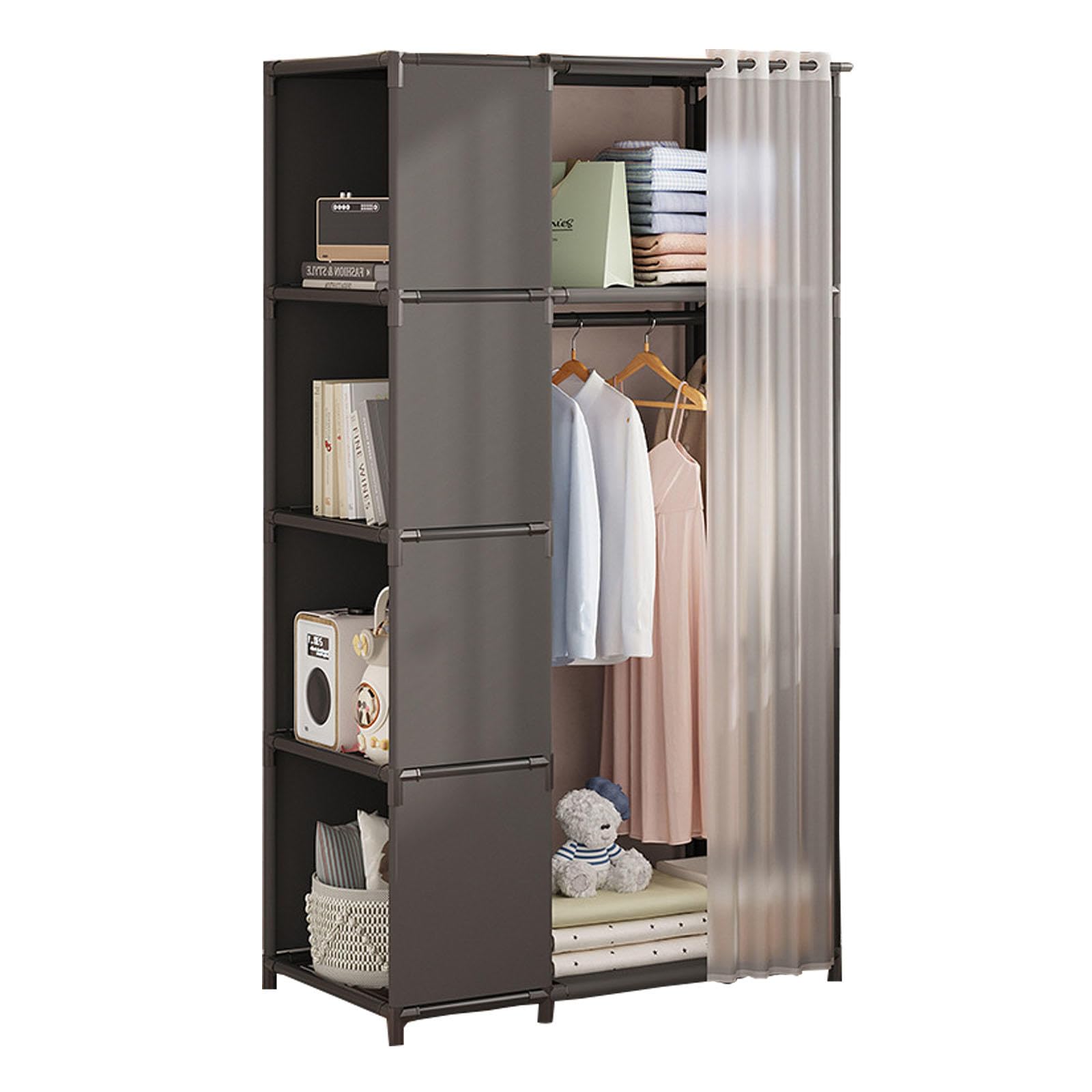 Tragbarer Kleiderschrank aus Segeltuch mit Kleiderstange und Regalen, Stoff-Kleideraufbewahrung für Schlafzimmer, Schrank, 70 x 40 x 162 cm