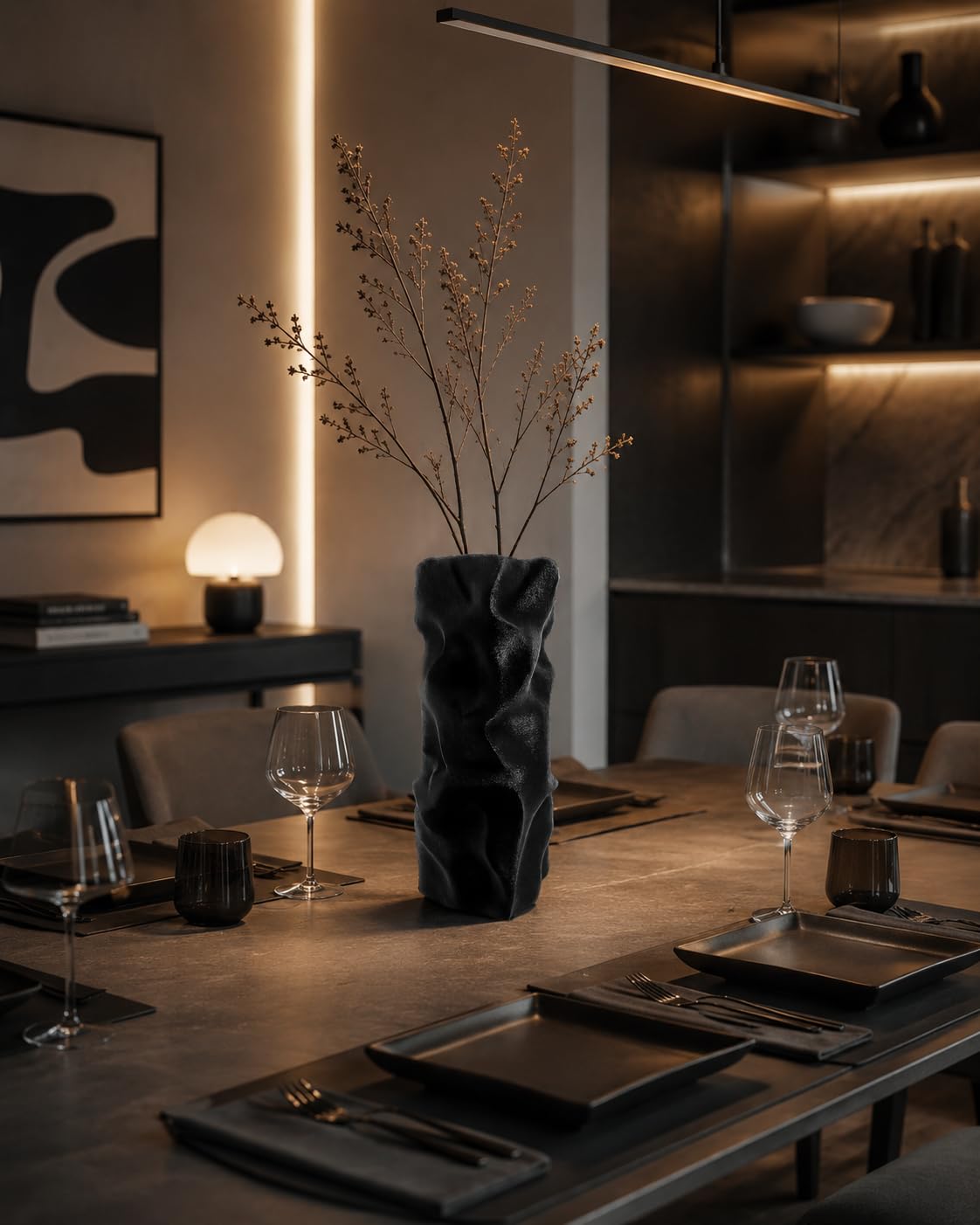 NEXHOME Vaso Decorativo Moderno Made in Italy di Design Artistico Ultra Resistente Antirottura, Scultura Contemporaneo per Arredo Casa, da Interno ed esterno per Tavolo Mensola e Soggiorno(Nero)