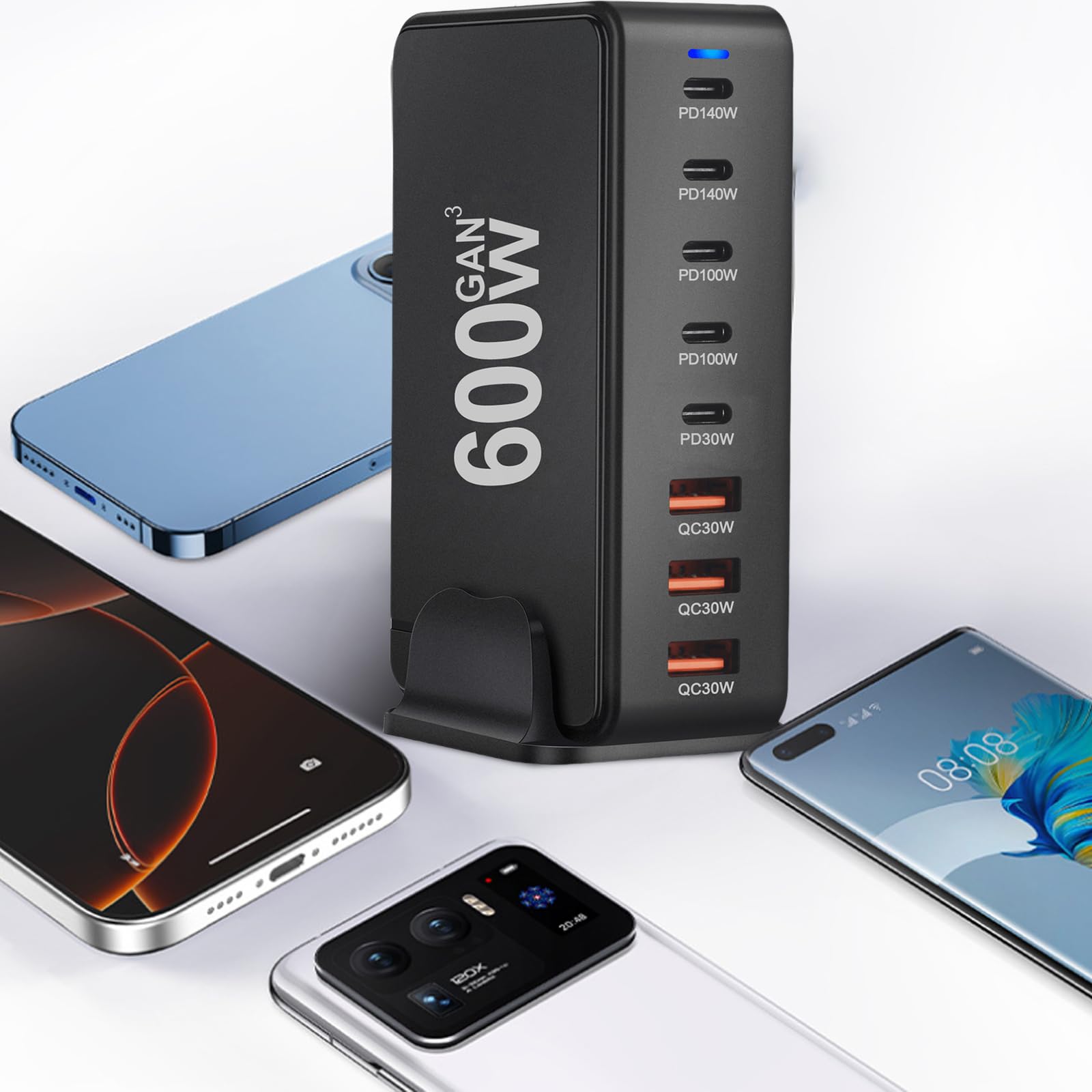 600W USB C-lader 8-poorts: snellaadadapter met GaN III en