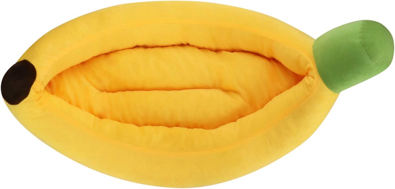 review Banana Shape Pet Bed Washable Warming Plush Cat Bed Indoor Small Cat Dog House Calming Cat Mat Cozy Puppy Sleeping Bed All Season Pet Supplies with Cushion
