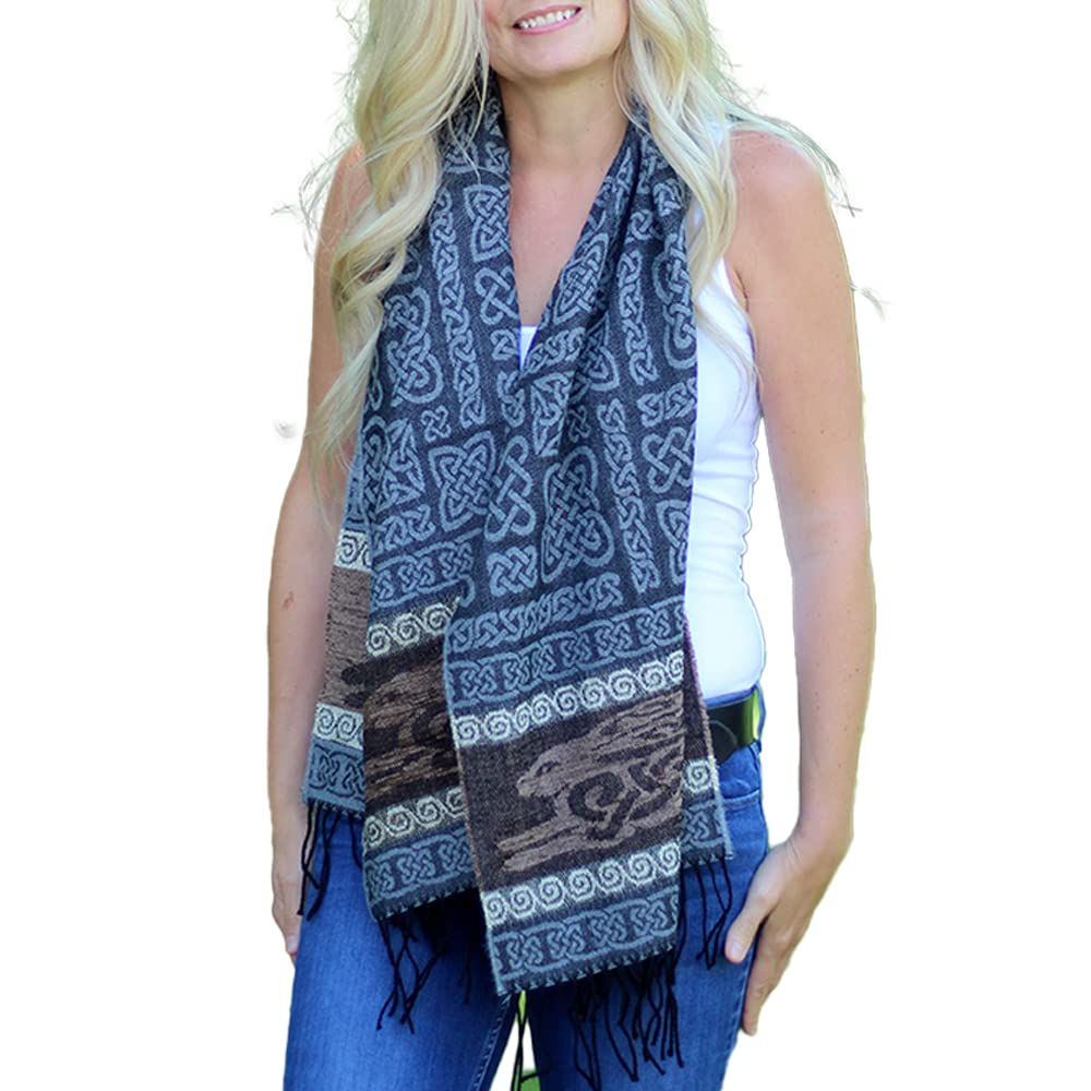 The Celtic Ranch Detailed Woven Celtic Scarf, Women's Fringe Scarf, Wool and Chenille Blend, 15 Inches x 62 Inches