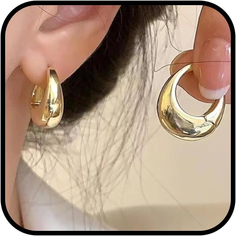 Chunky Silver Hoop Earrings for Women Lightweight Thick Hoops Small Trendy Hoops Everyday Modern Statement Sculptural Fashion Jewelry