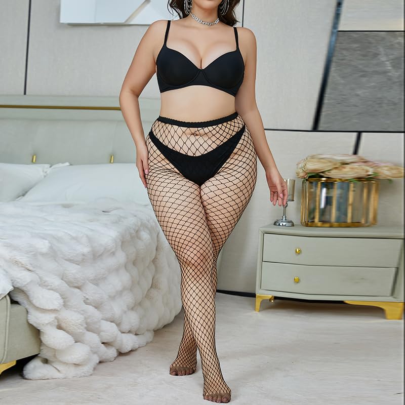 Plus Size Fishnet Stockings for Women,Plus Size Sexy Fishnets Tights Halloween Fish Net Stockings3