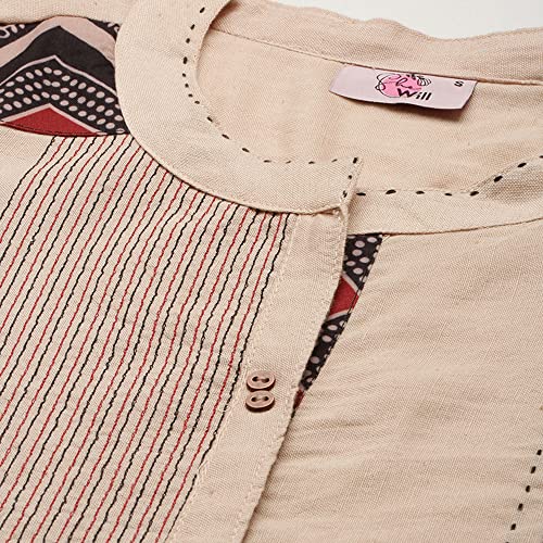 Image of SheWill Cotton Blend Stripe Print Embroidered A-Line Tunic