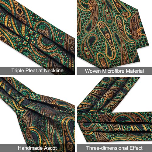 Image of DiBanGu 3PCS Ascot Ties for Men Wedding Jacquard Woven Silk Ascot Cravat for Men Cravat Tie and Pocket Square Set