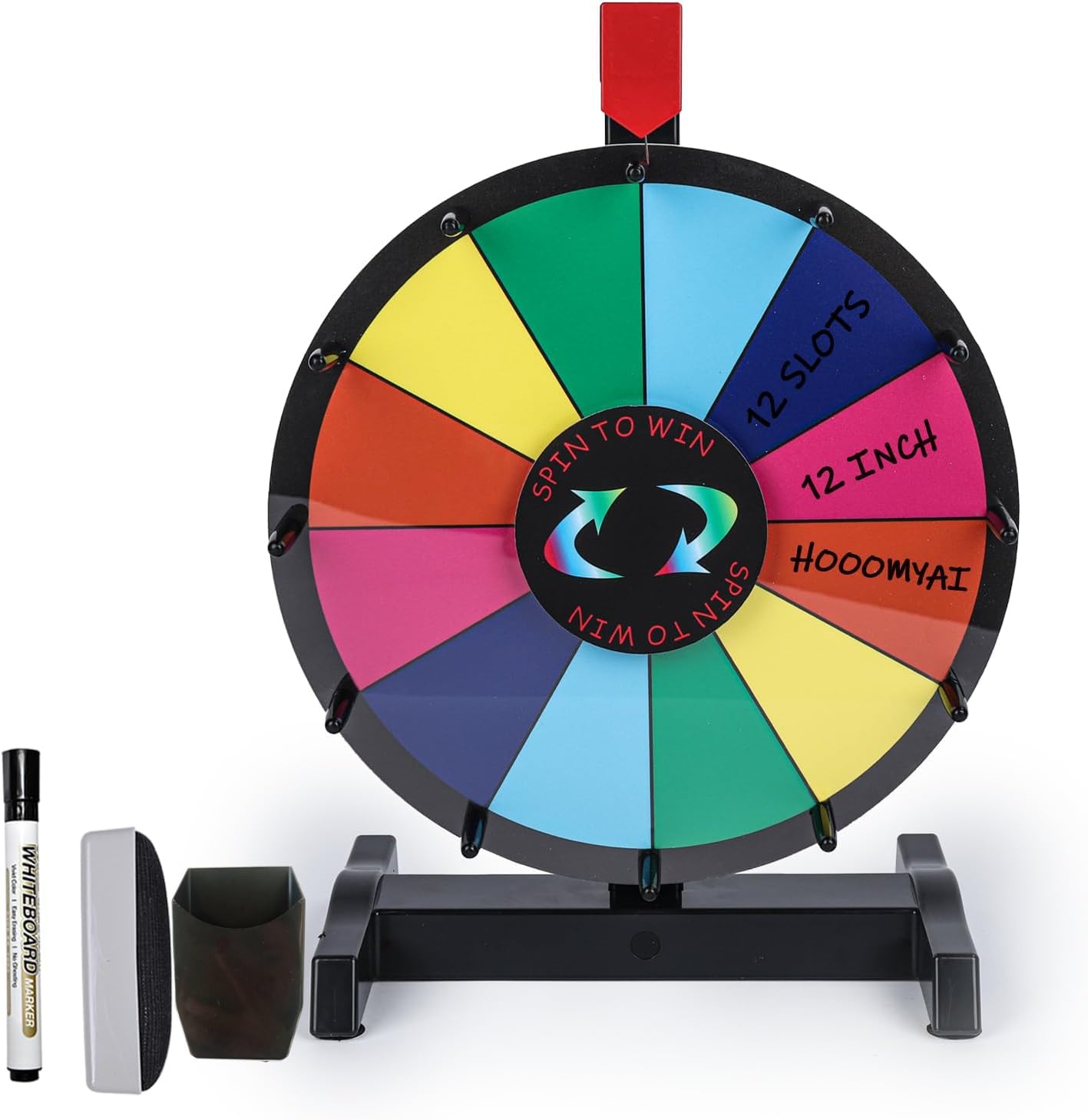 Hooomyai 12" Tabletop Spinning Prize Wheel 12 Slots Heavy Duty Editable Spinning Wheel with Dry Erase Markers & Eraser for Fortune Spin Game Tradeshow Carnival