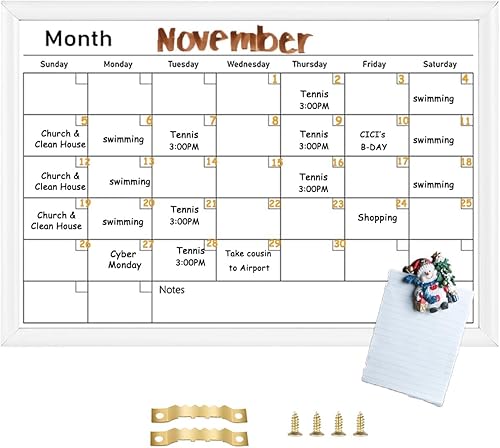 Miniatura 8 de Umtiit - Calendario mensual de borrado en seco, pizarra blanca de 17.7 x 23.6 pulgadas, marco de madera negra, pizarra blanca de superficie