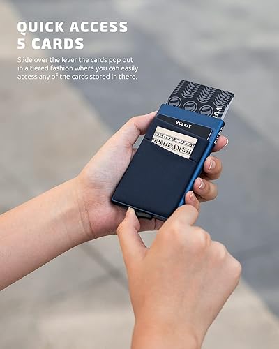 Miniatura 2 de VULKIT Card Holder with Money Pocket Pop Up Wallet RFID Blocking Slim Metal Bank Card Case Holds 5 Cards and Notes
