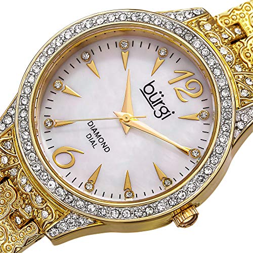 Burgi Damen Analog japanische Quarz-Uhr mit Metall-Armband