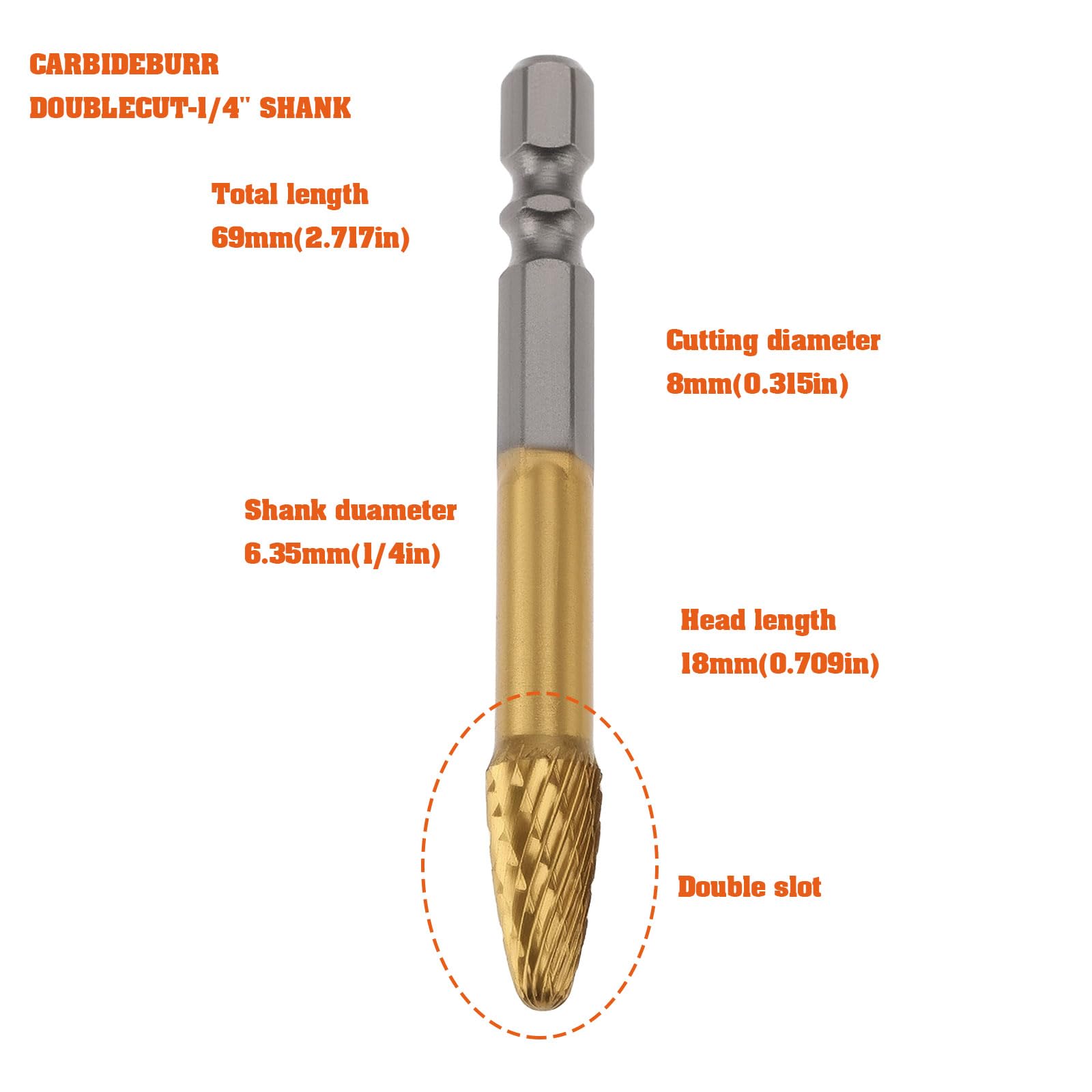 LT Easiyl Carbide Conical Rotary Burr Drill Bit 1/4" Hex Double Fluted Hexagonal Shank Grinder Bit for Woodworking Carving Soft Metal Grinding - Image 4