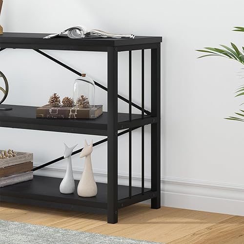 Miniatura 4 de LVB Mesa de entrada negra, moderna mesa larga para sofá detrás del sofá, mesa de entrada estrecha industrial para pasillo, sala de estar, mesa de