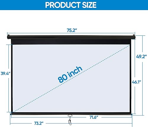 Miniatura 2 de Smartxchoices Pantalla de proyector manual HD de 80 pulgadas 169 con bloqueo automático, antiarrugas, cine en casa, oficina, montaje en pared,