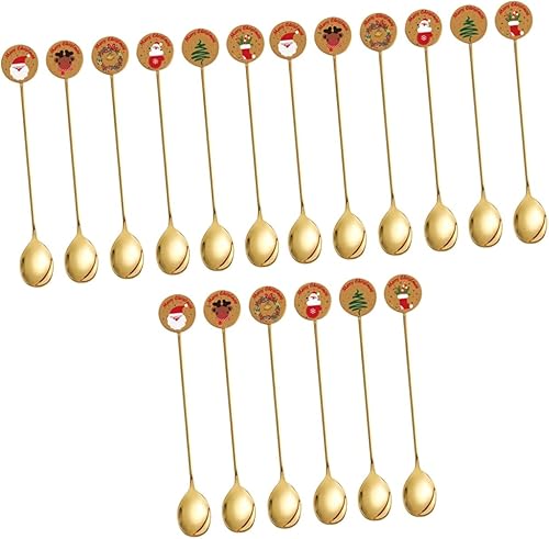 BESTonZON 18 piezas de cuchara de café de Navidad, batidor de expreso, accesorios de acero inoxidable, cuchara de café portátil, cuchara de café de