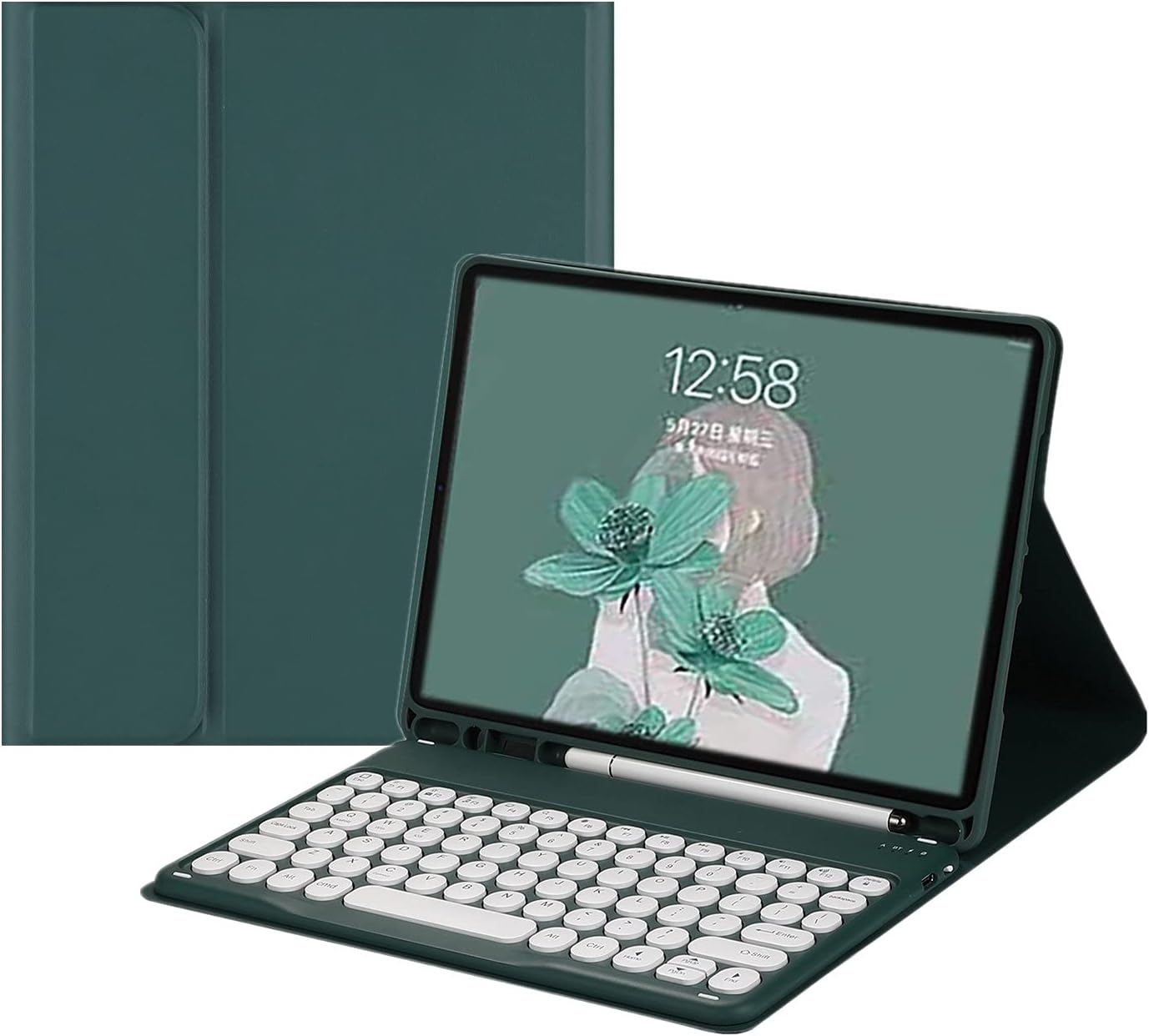 HENGHUI Color Keyboard for Galaxy Tab S8 11" / Tab S7 11 inch Keyboard Case Cute Round Key Wireless Detachable Bluetooth Keyboard Cover with S Pen Holder (DarkGreen)