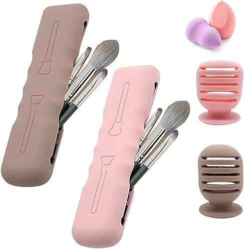 Miniatura 1 de Paquete de 4 soportes para brochas de maquillaje, soporte para brochas de maquillaje de viaje, fundas de silicona para brochas de maquillaje,