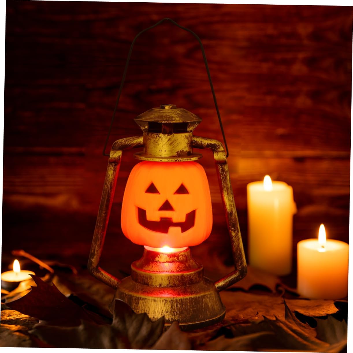 1pc Halloween Themed Pumpkin Lamp Decorative Kerosene Lantern for Use Material Sturdy Design for Home Bar Shop Decoration