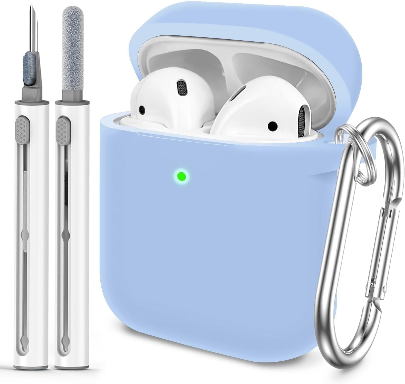 for AirPods 1/2 Case Cover, Come with Cleaner Kit, Soft Silicone Protective Cover with Buckle, Compatible with AirPods 2nd 1st Generation Charging Case, Front LED Visible, Sky Blue