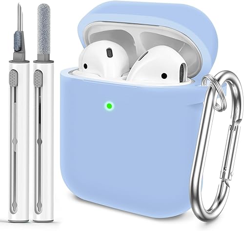 Woyinger Funda Protectora para AirPods 12, viene con kit de limpieza, funda protectora de silicona suave con hebilla, compatible con estuche de