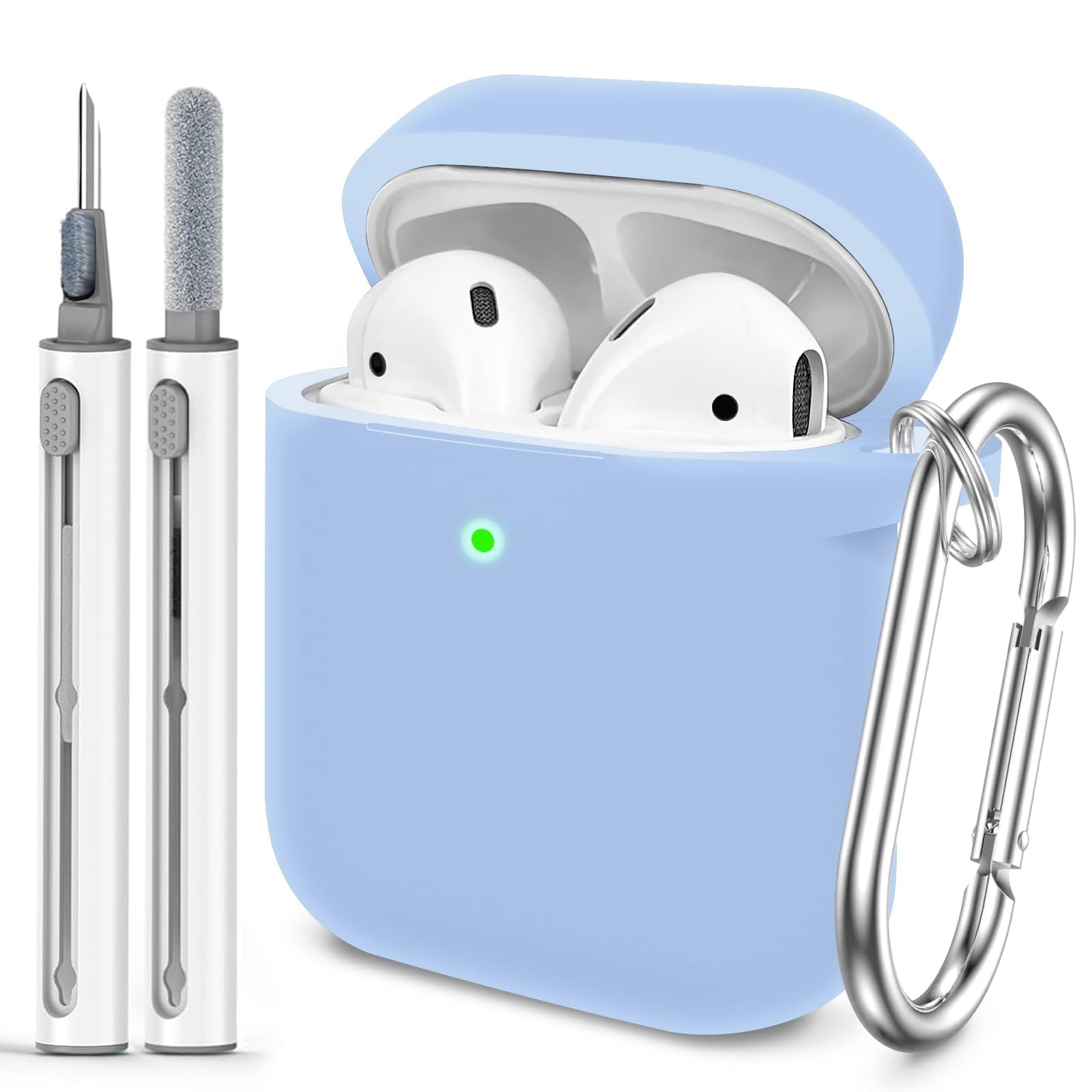 Woyinger for AirPods 1/2 Case Cover, Come with Cleaner Kit, Soft Silicone Protective Cover with Buckle, Compatible with AirPods 2nd 1st Generation Charging Case, Front LED Visible, Sky Blue