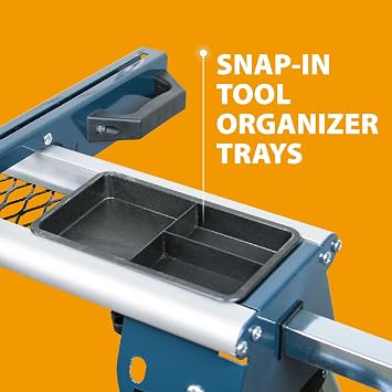 POWERTEC Miter Saw Stand with Wheels, Collapsible and Portable Tool Stand with Systematic Tool Storage Trays, 330Lbs Load Capacity and Quick-Release Mounting Brackets (MT4008)