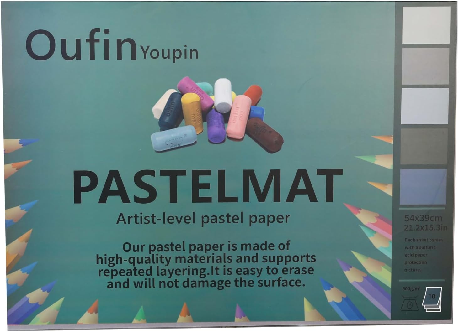 Oufin Youpin Pastelmat Glued Pad (21.2x15.3Inches) 54 x 39 cm - 600g㎡ - 10Sheets - Light Color Dark Color (Light Color (Light Brown, Dark Brown, Gray, Army Green, Blue), 54x39cm (21.2x15.3in))