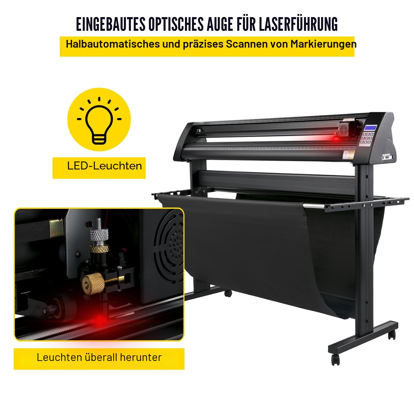 VEVOR Vinyl Schneideplotter Max. Papiereinzug 1350 mm, Folienschneider Max. Schnittbreite 1260 mm, Plotter Schnittgeschwindigkeit 800 mm/s, Halbautomatisch, Signmaster, Windoskompatibel, LCD-Anzeige