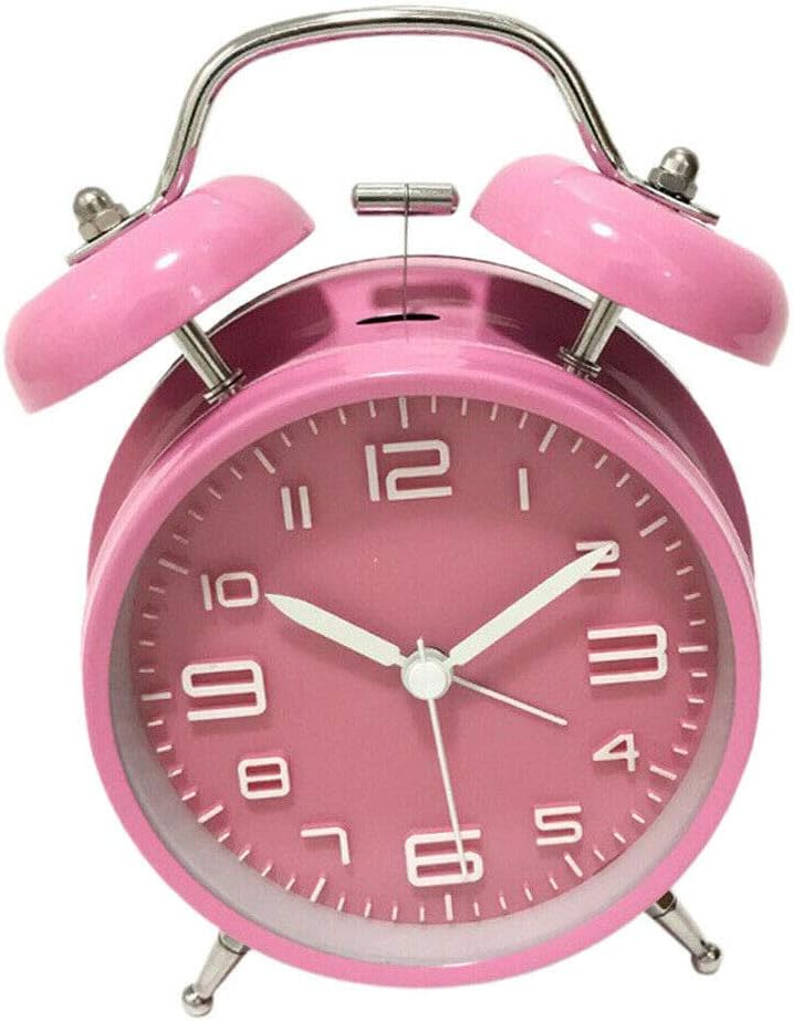 Home Decor 4'' Twin Bell Non-Ticking Bedside Table Analog Alarm Clock with Backlight - (Color:Green)