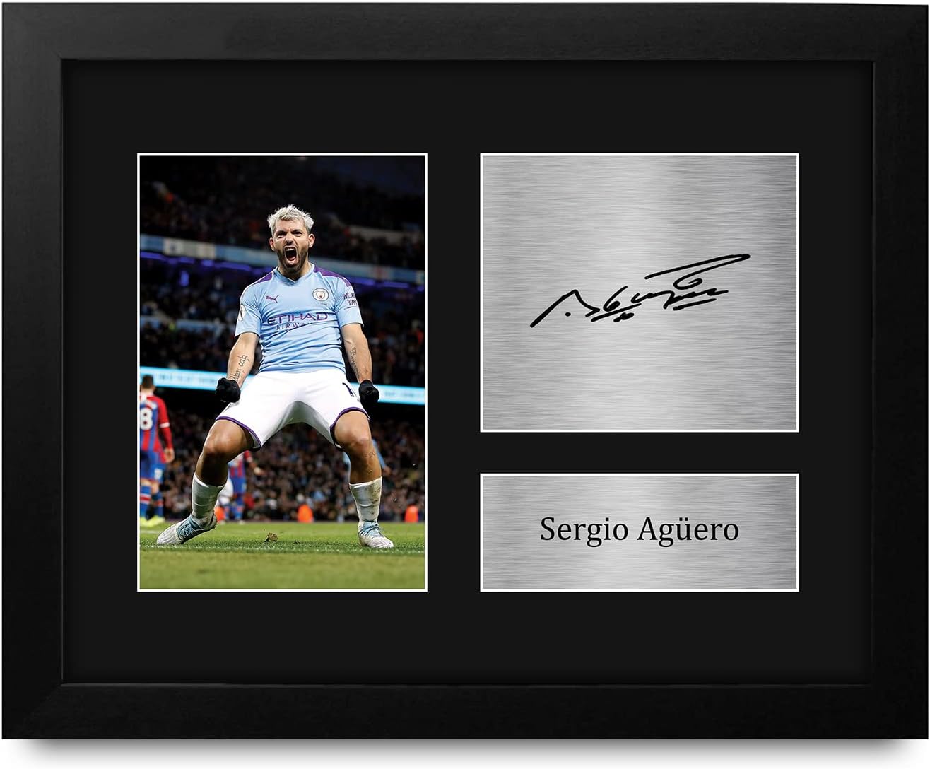 HWC Trading Sergio Aguero Manchester City Man City 16 x 12 inch (A3) Printed Gifts Signed Autograph Picture for Football Fans and Supporters - 16" x 12" Framed