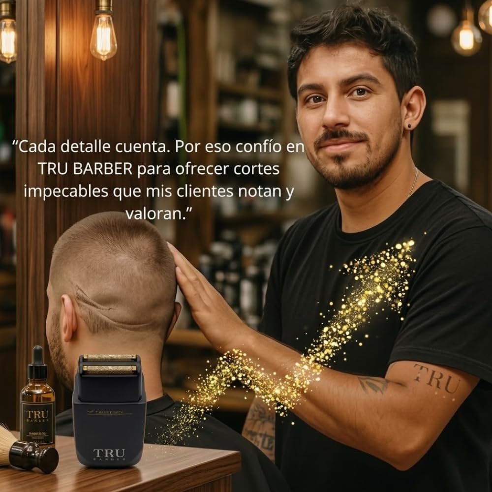 TRU BARBER Evolution – Afeitadora eléctrica profesional hombre 9000 rpm con lámina de titanio, ideal para barba, cabello y cabeza calva, batería larga duración recargable USB