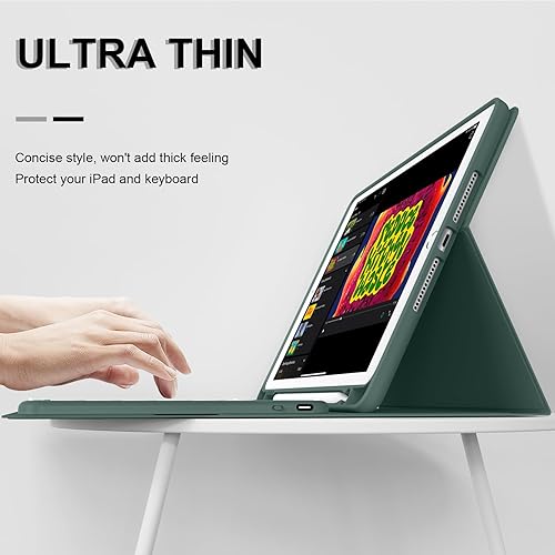 Miniatura 100 de aoub Funda para iPad de 9ª/8ª/7ª generación de 10.2 pulgadas, funda de teclado Bluetooth inalámbrica desmontable, funda trasera de TPU suave