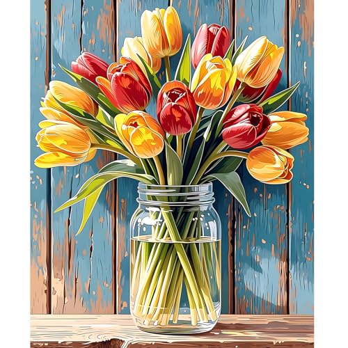 NEWENMO Tulips Paint by Numbers Canvas Oil Painting Kit for Adults