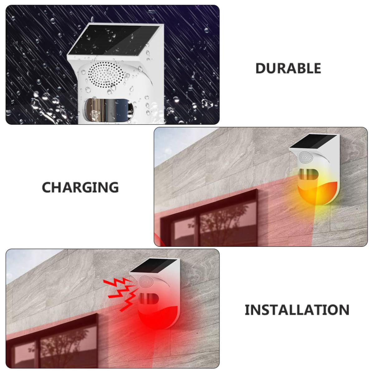 Rilevatore Infrarossi Esterno Solare Ip67 in Abs Rosso | Allarme Sonoro e Luminoso, Struttura in Silicio, per Sicurezza Domestica e Vialetto