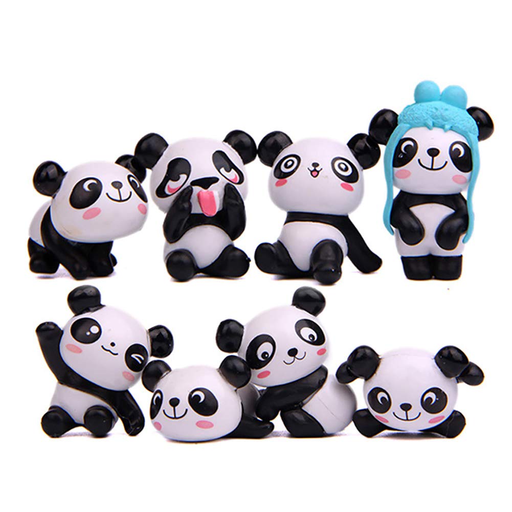 VizGiz 8 Pack Chinese Panda Figurines Cute Pandas figures Characters Mini Figure Collection for Miniature Landscape Gift Anniversary Birthday Cake DIY Bonsai Decor