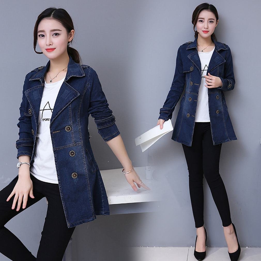 GZ Chaqueta de Mezclilla Delgada Chaqueta de Cuello Largo Traje Cruzado Femenino