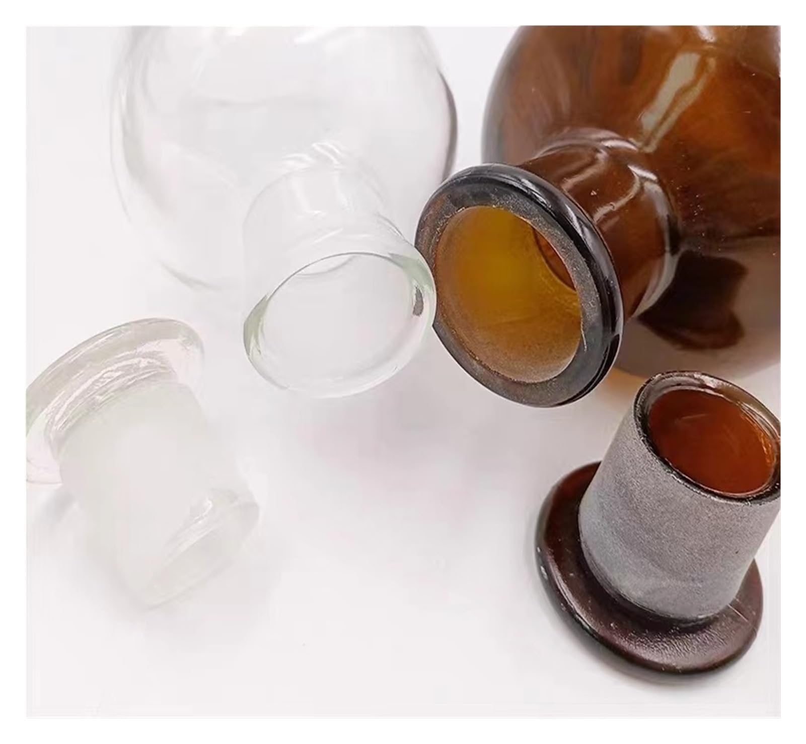 Botella para reactivos de Laboratorio, Botella de reactivo de Boca Estrecha de Vidrio común marrón/Transparente de Boca pequeña.(250mL 2pcs)