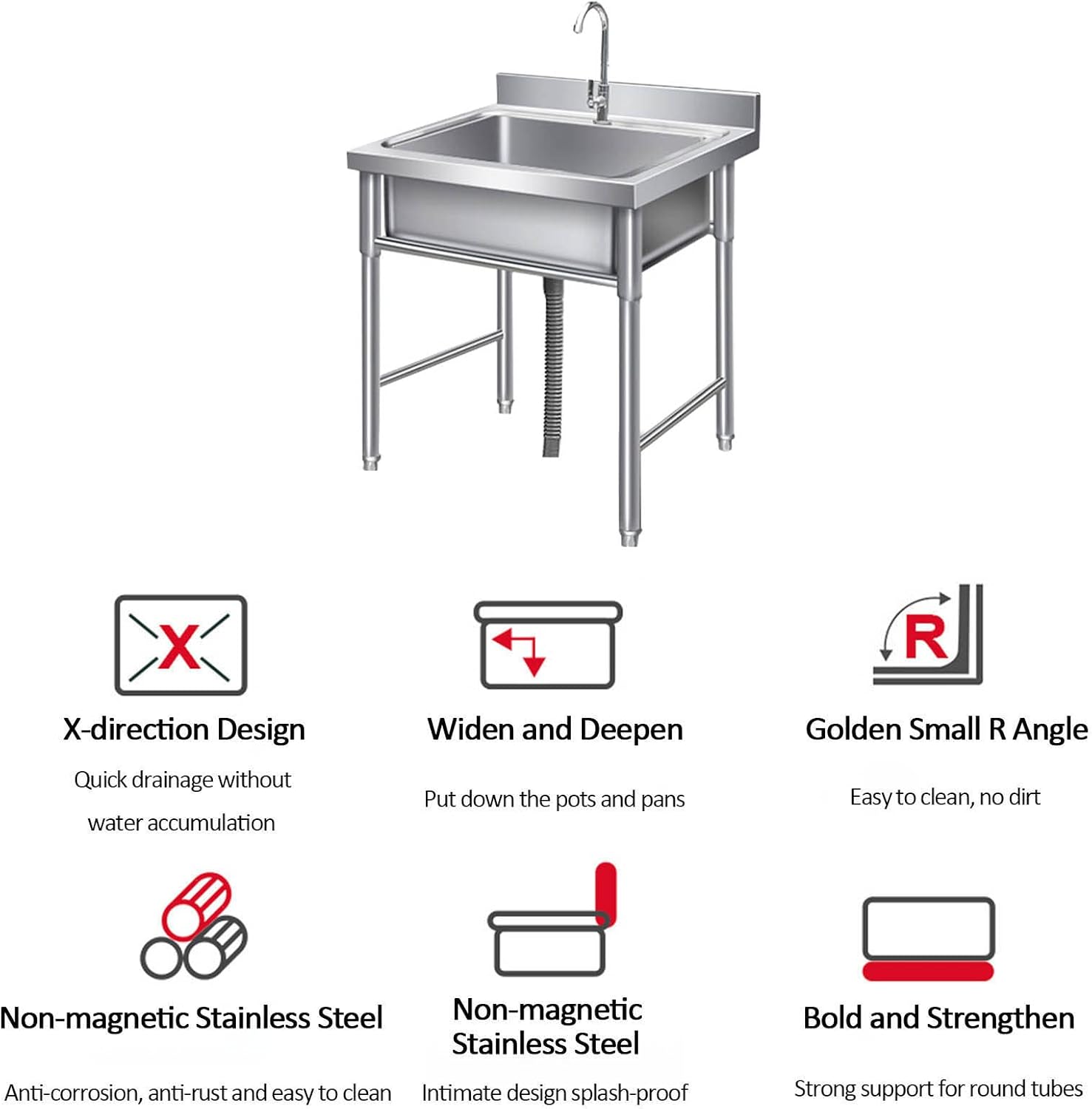 19.7/23.6インチ 業務用レストランシンク 手洗いシンク ユーティリティ