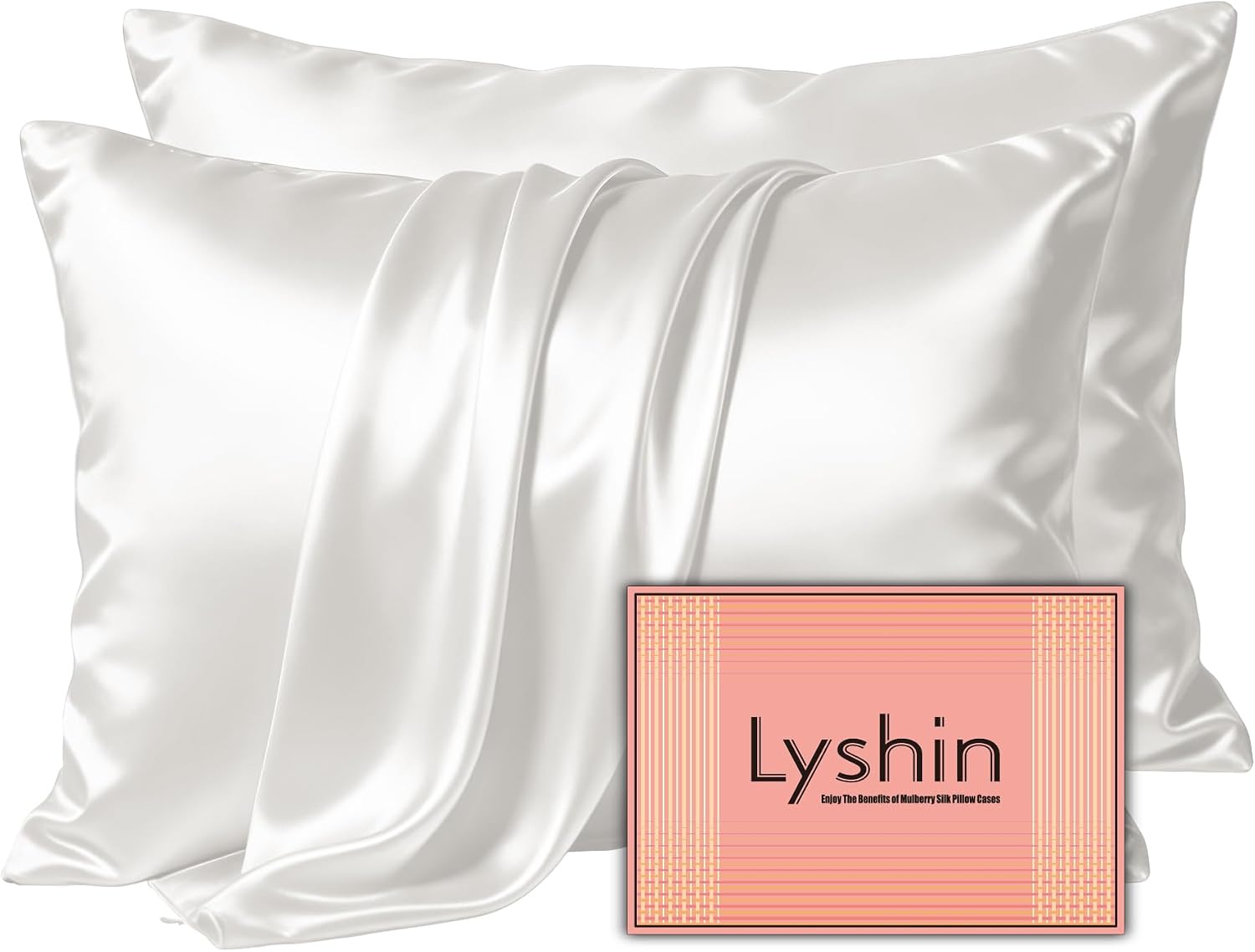  Silk Pillow Cases 2 Pack Standard Size with Zipper, Ivory