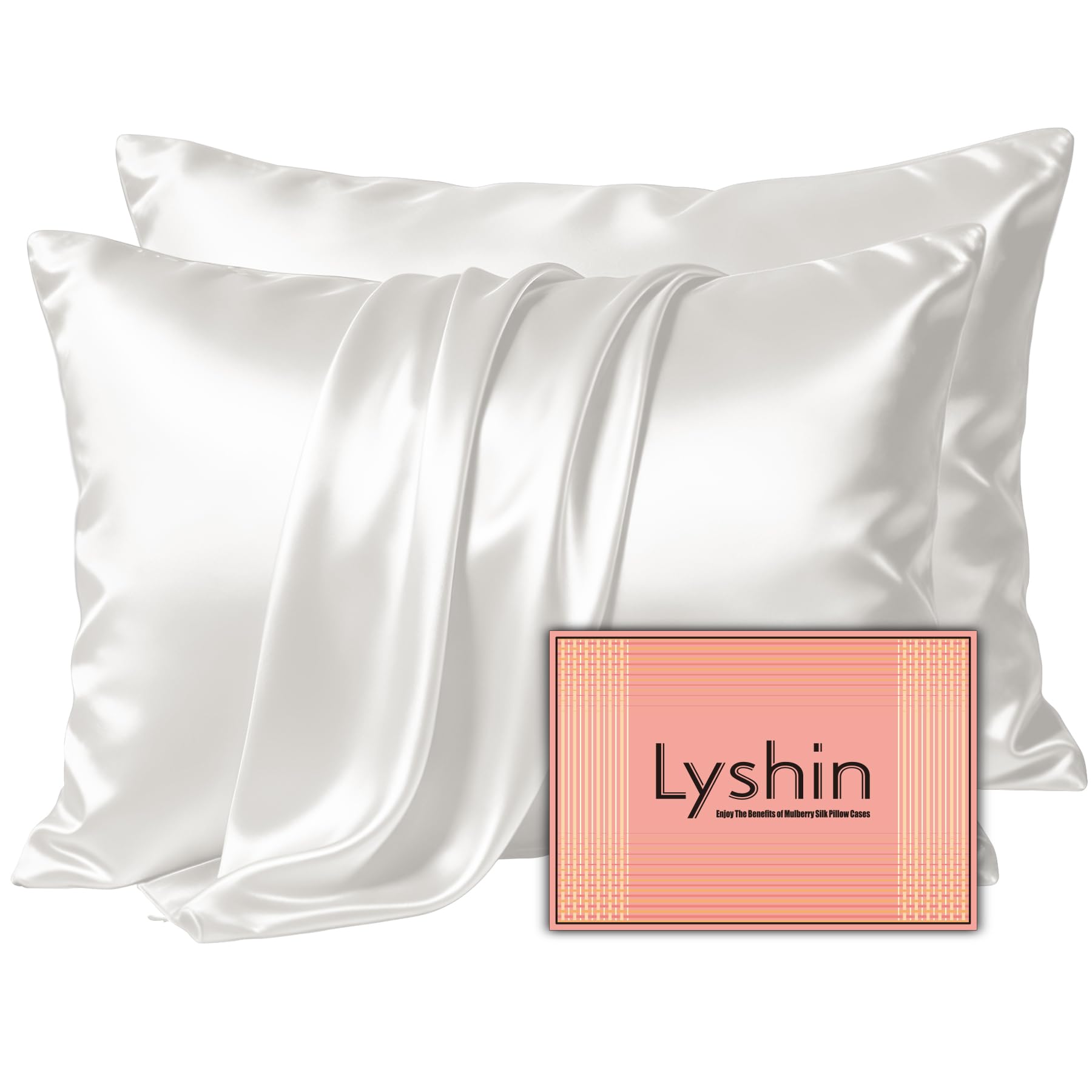LYSHIN Silk Pillow Cases 2 Pack King Size with Zipper, Ivory