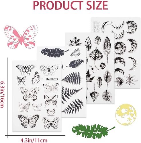 Miniatura 8 de 4 temas, 60 sellos transparentes, sello retro de goma transparente, sellos transparentes de silicona transparente para manualidades, álbumes de