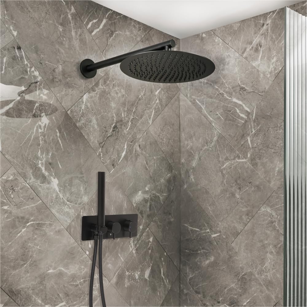 Milano Black Otto Thermostatic Mixer Valve 300Mm Rainfall Shower Head Handset