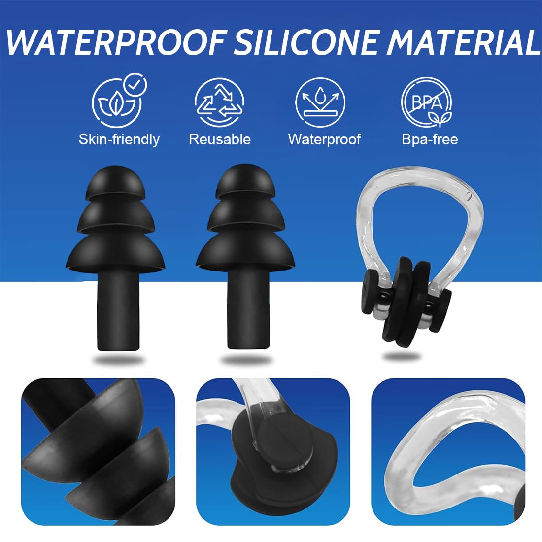 Nose Clip Natación Adultos 4 Piece Set Tapones para los Oídos Protección de la Nariz