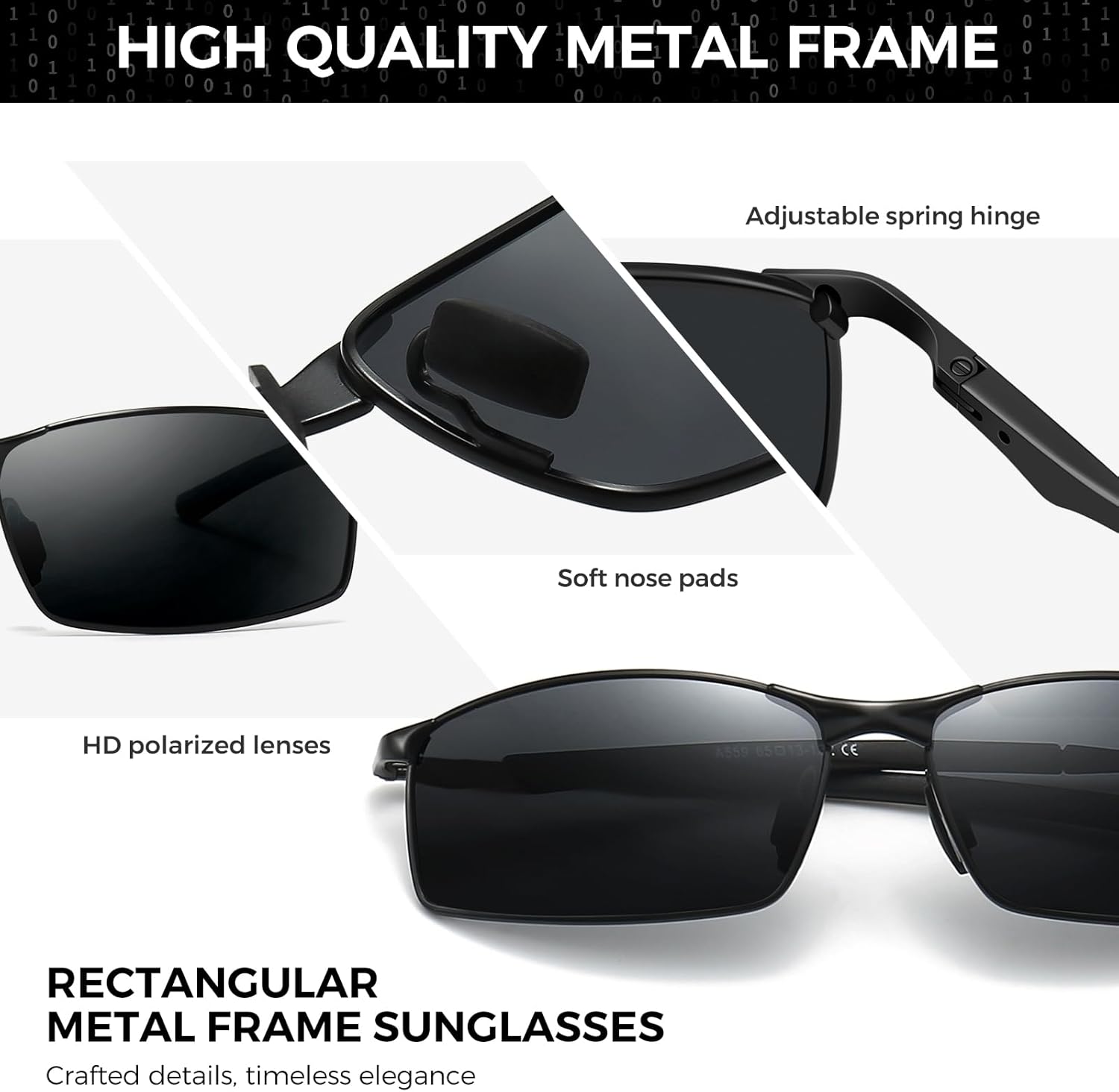 Men's Polarized Sunglasses–Ultra Light Rectangular Metal Frame with Spring Hinge for Driving & Golf - Image 4