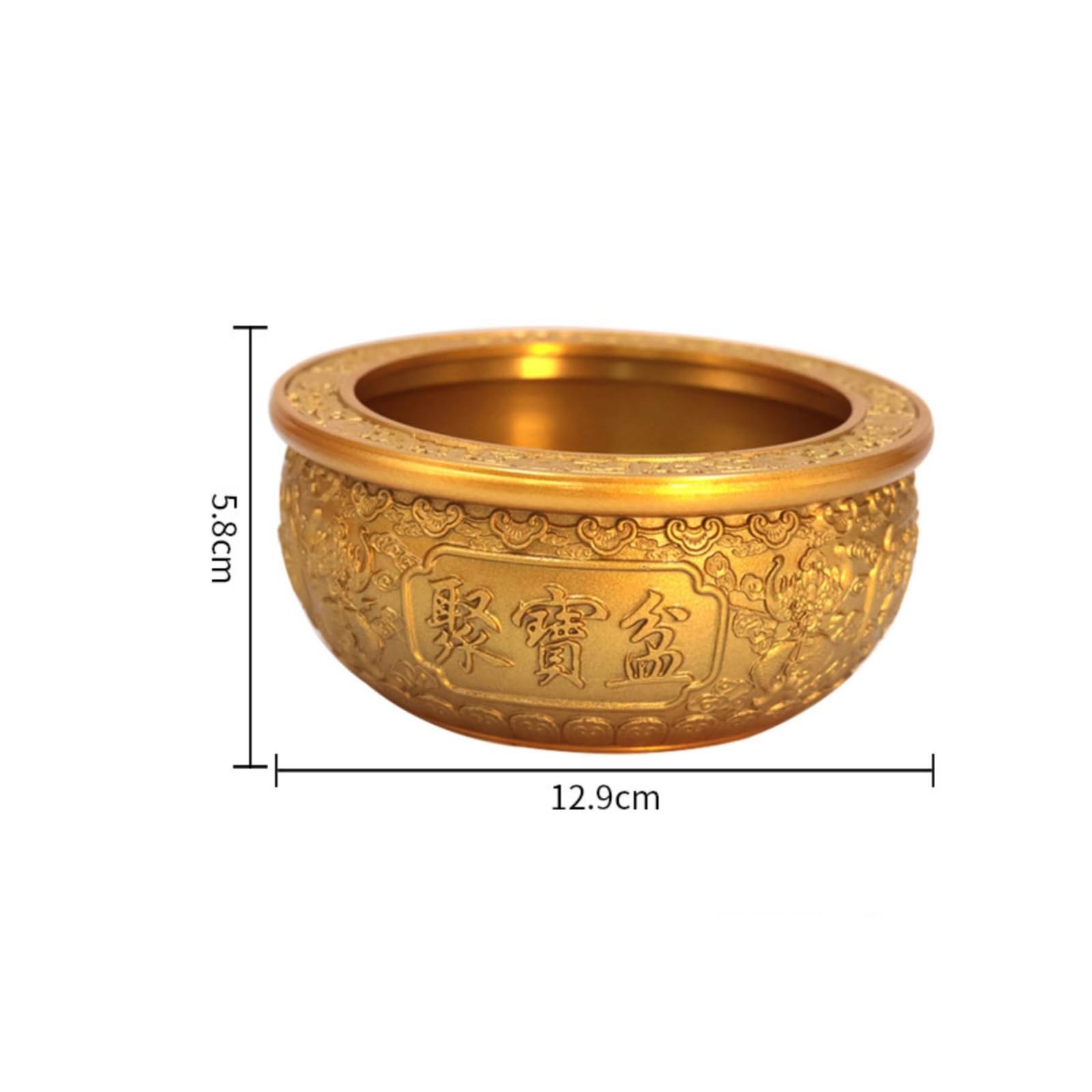 Palangana Decorativa de Latón Cuenco Ornamental Centro de Mesa Recipiente de Exhibición Diseño Tradicional con Relieves Detallados Interior, 12.9CM