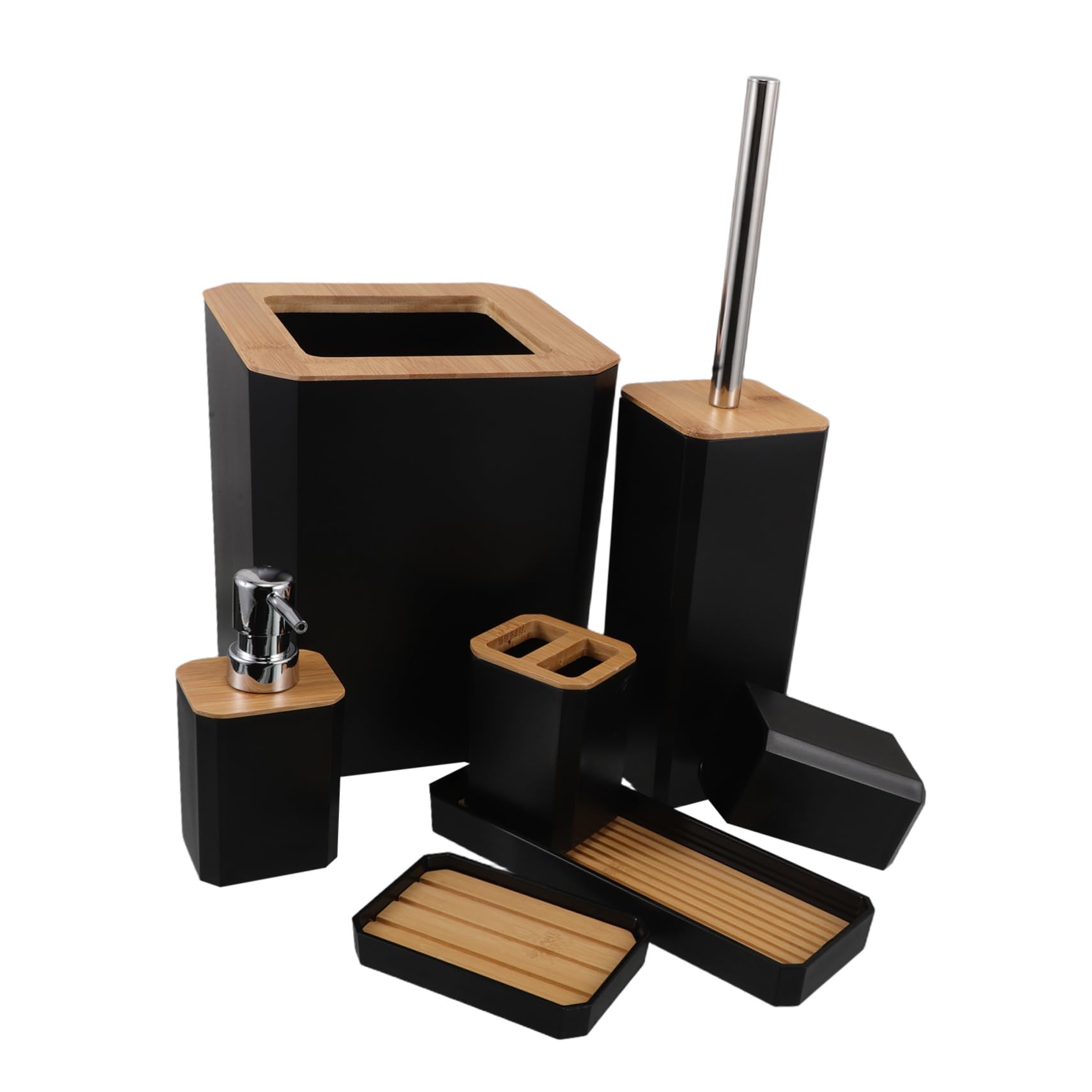 Baño de Bambú Set de Baño Incluye Vaso para Cepillo de Dientes Dispensador de Jabón Líquido de Casa o Hotel Juego Accesorios