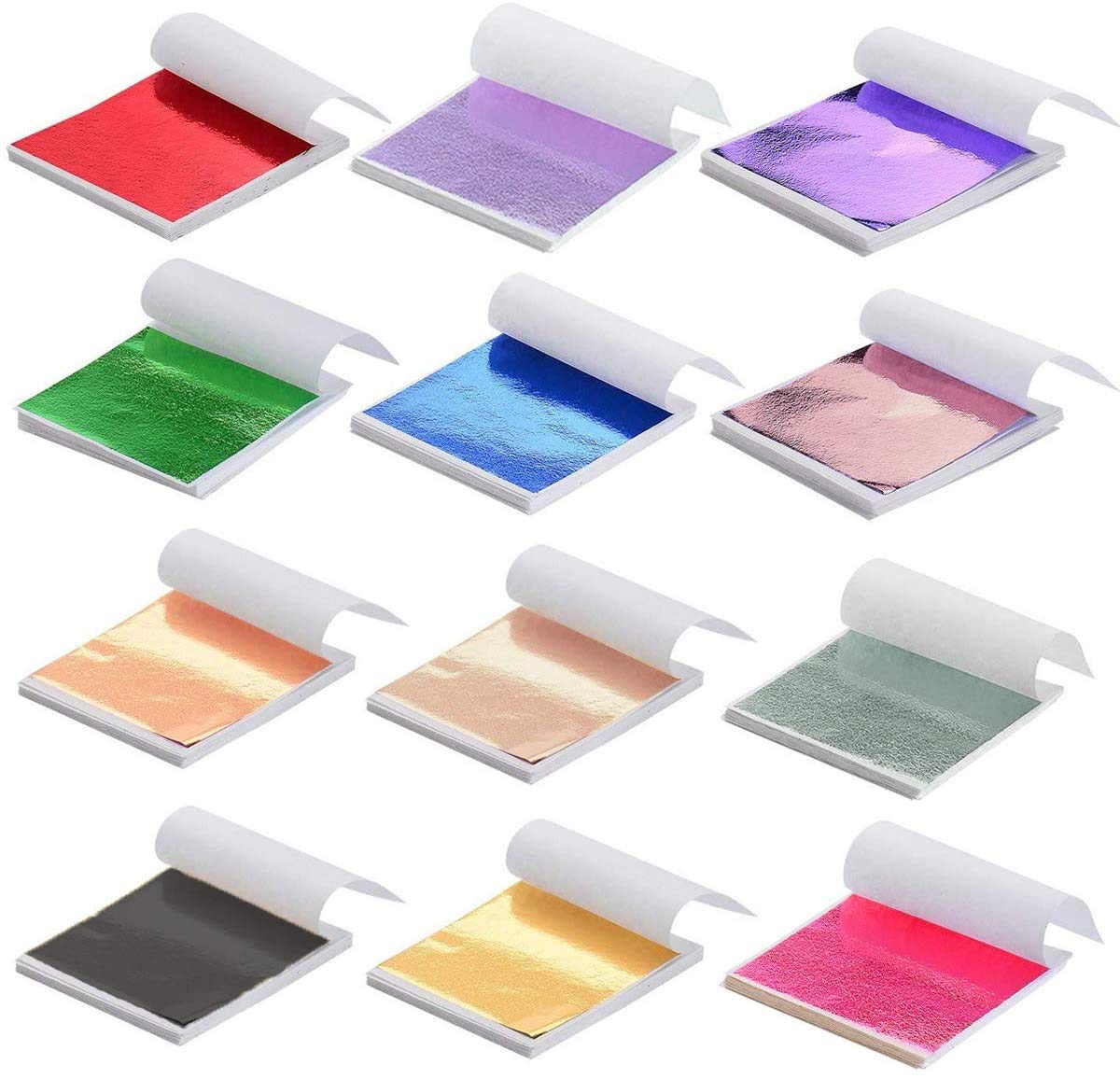 Y-Axis 12 Colors Gold Leaf Sheets Set, 600 Sheets Imitation Hold Gold Leaf Leafing Sheets Foil Paper for Slime Nails Paintings