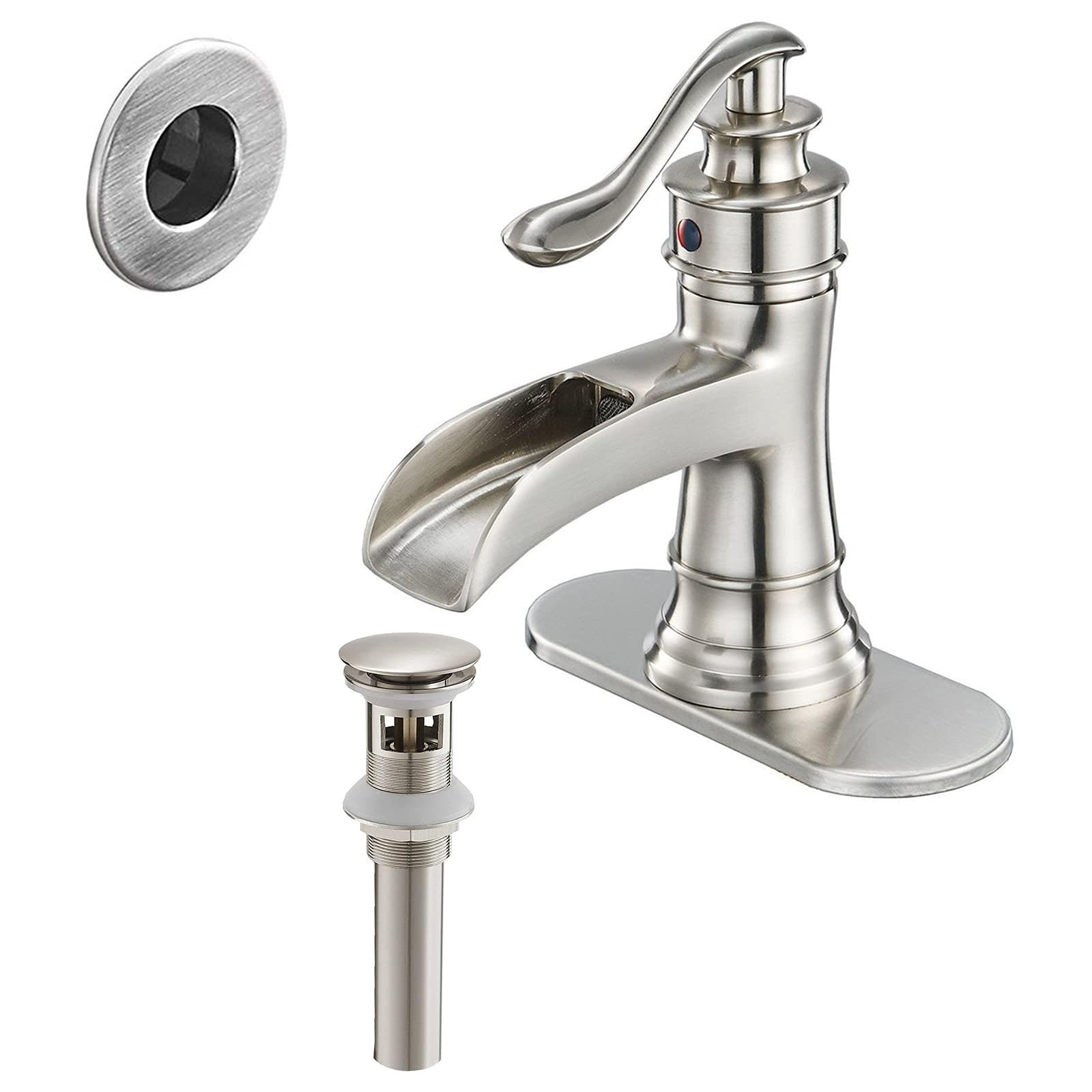 Sxithgkdw Gray Bathroom Faucet Brushed Nickel Waterfall Single Handle Single Hole Lavatory Faucet Bundle Sink Overflow Hole Cover Trim Insert In Hole And Pop Up Drain With Overflow